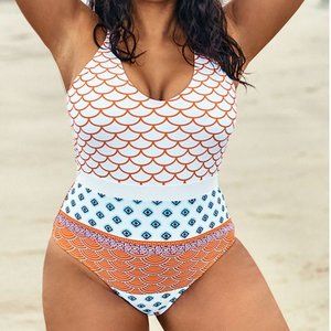 Cupshe -- Fish Scales Printed Plus Size One Piece Swimsuit 2X